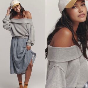 NWT Anthropologie Pilcro Off Shoulder Slouchy Top Gray Long Pullover Medium Grey
